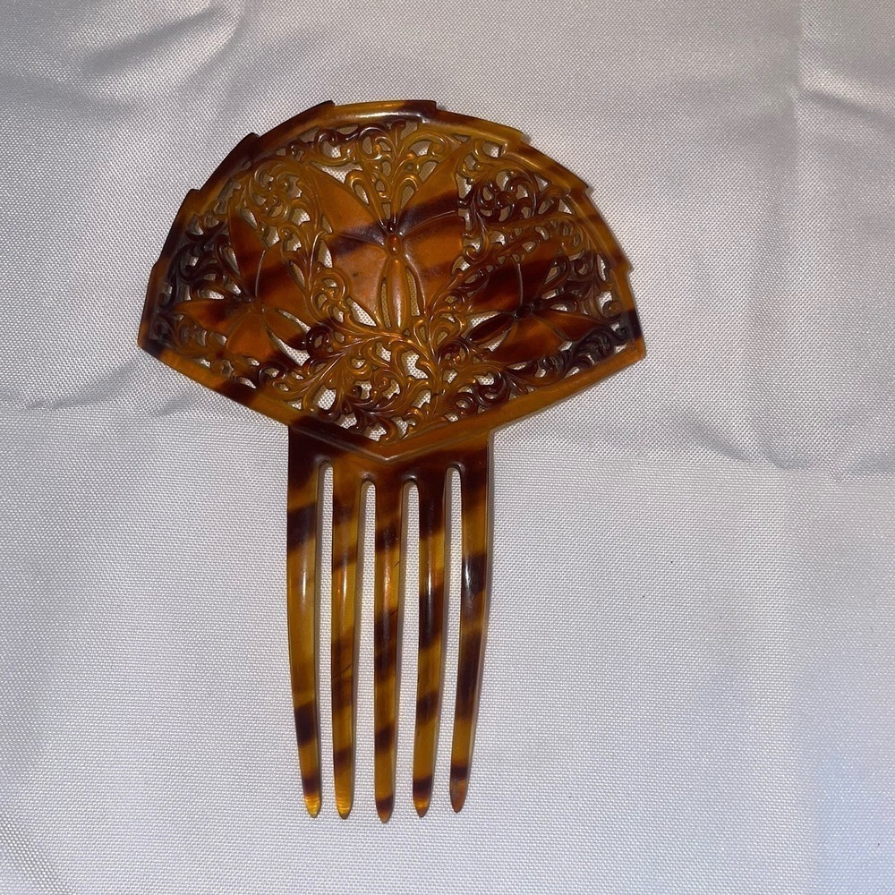 Vintage Art Deco Spanish Hair Comb Tortoise Shell Antique Hair Accessory Brown
